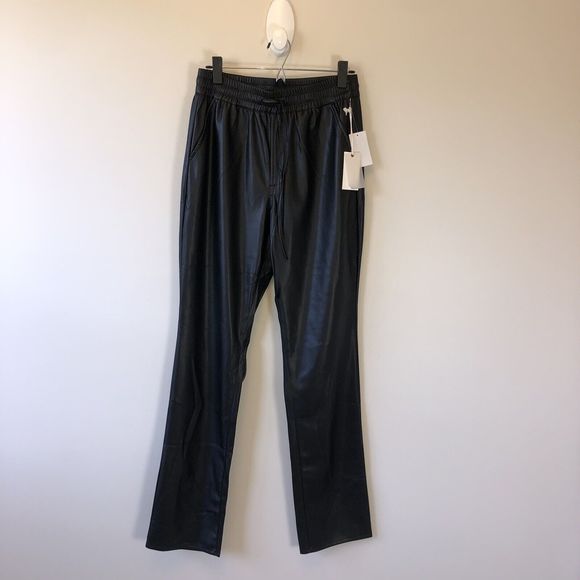 Good American Good 90's Black High Waisted Faux Leather Trousers Size Large NWTs - Picture 7 of 16